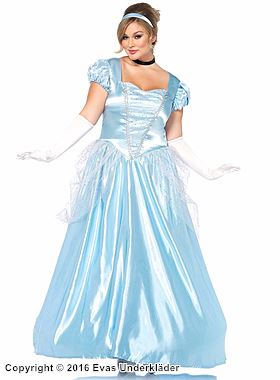 Cinderella, costume dress, satin, glitter, tulle, puff sleeves, plus size